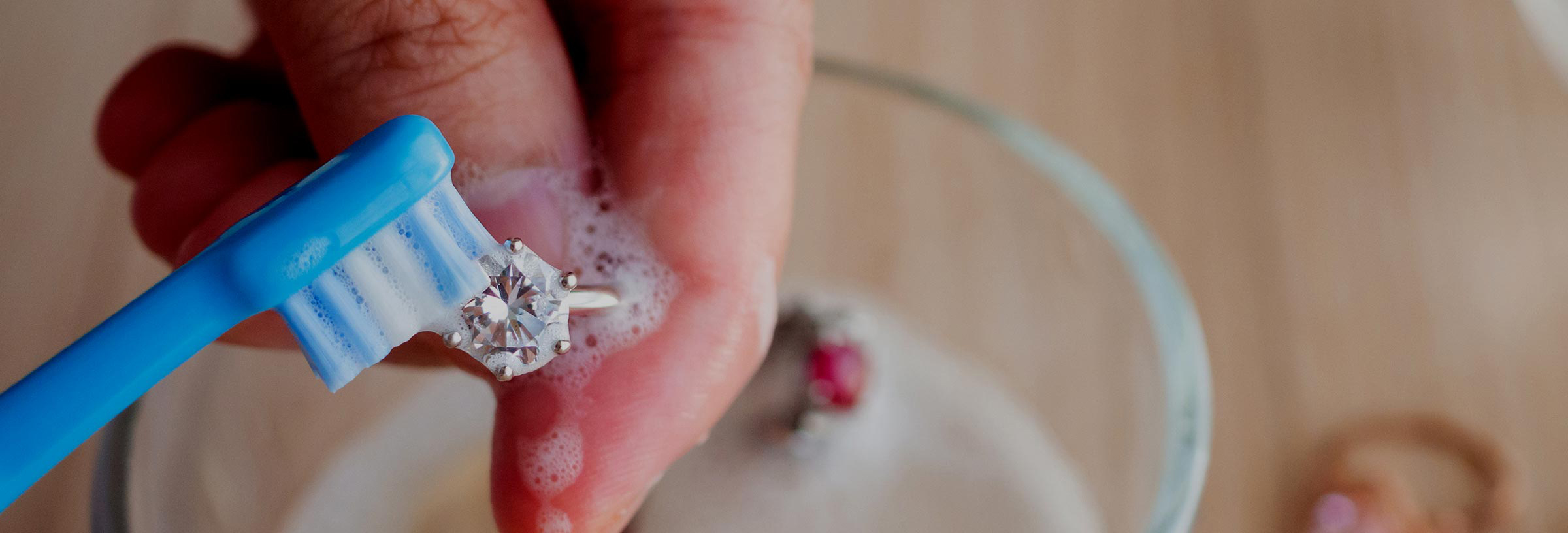 cleaning diamond ring with toothbrush