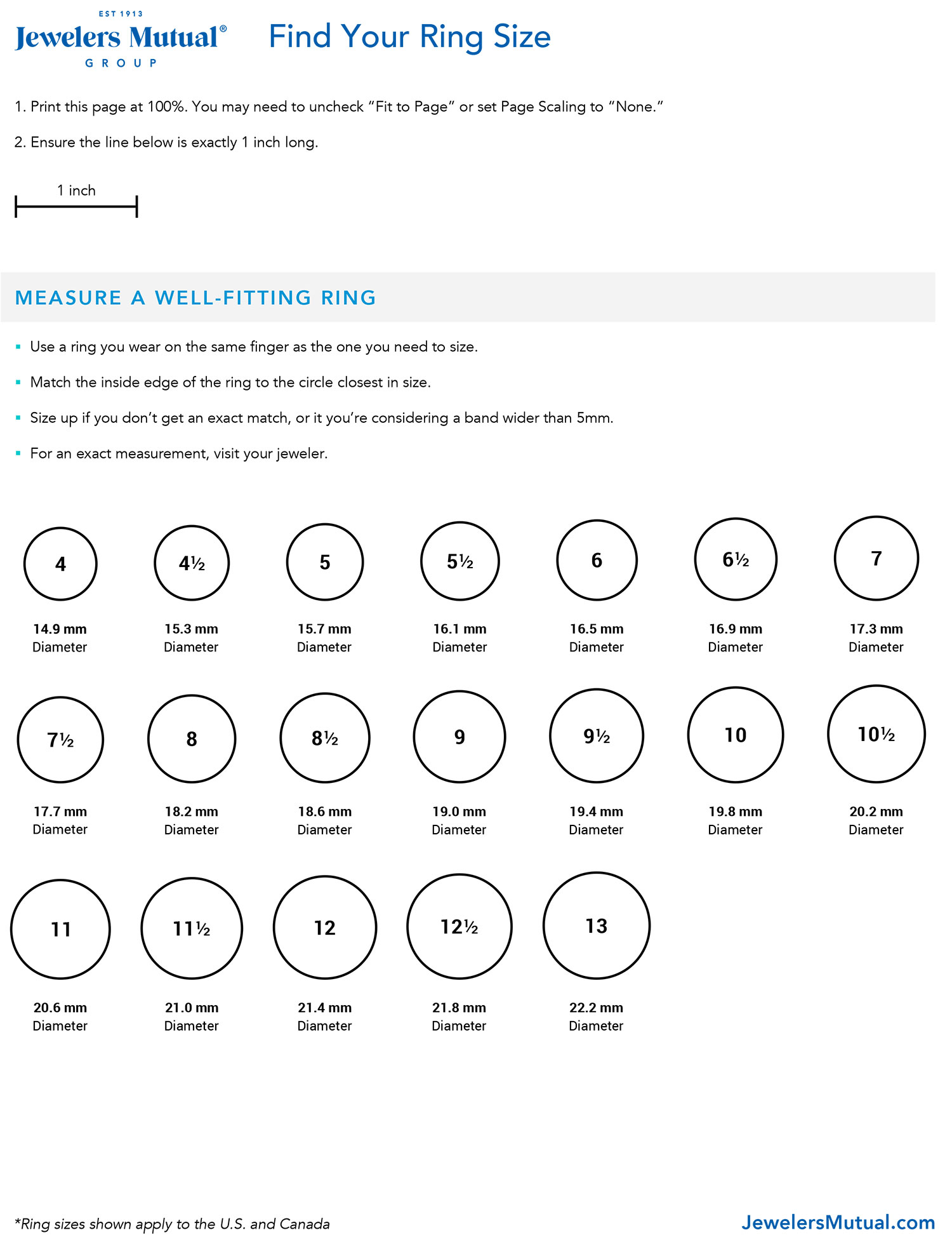 Ring size chart