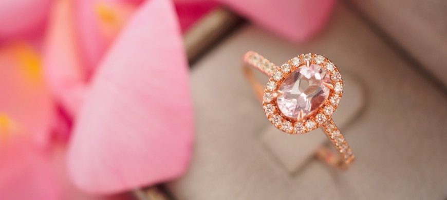 Morganite engagement ring with pink flower petals