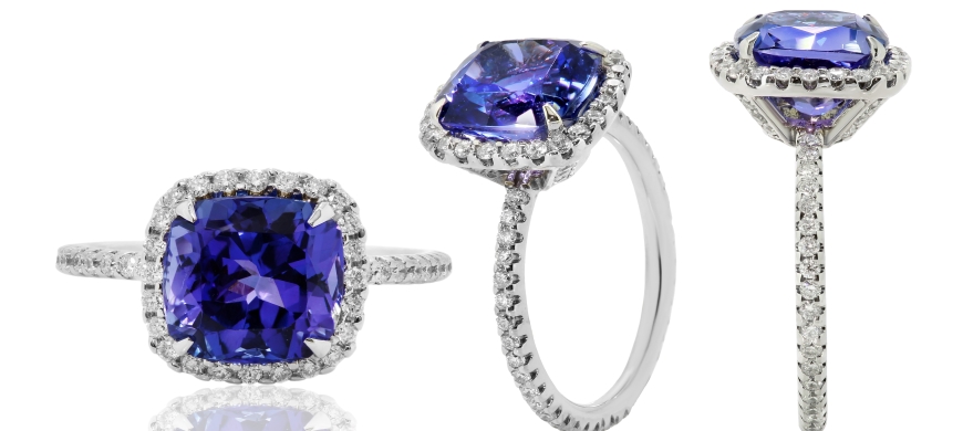 Sapphire ring shown from 3 different angles