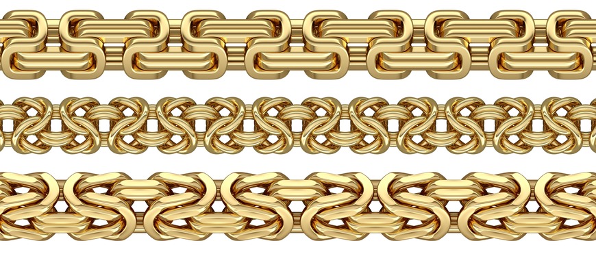 Three different patterned gold byzanite chains