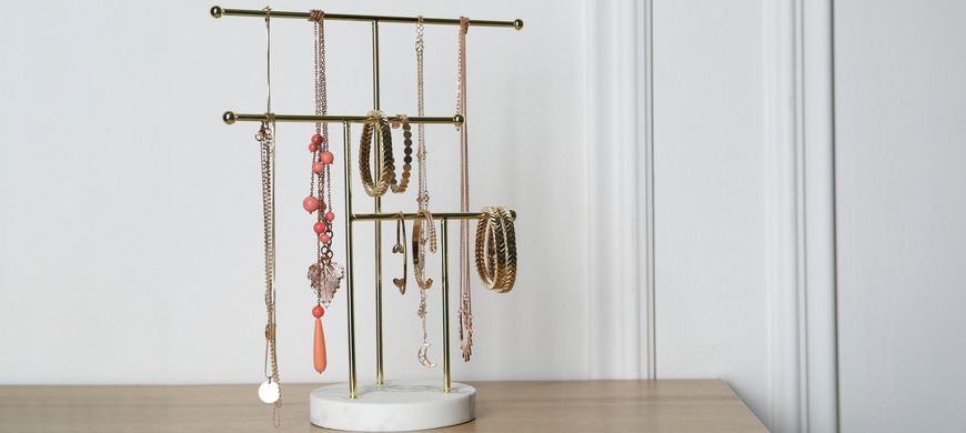 Jewelry hanging on a hanger stand