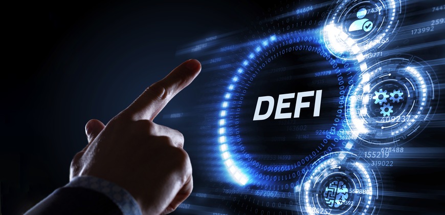Defi on a high tech screen with a finger pointing at it