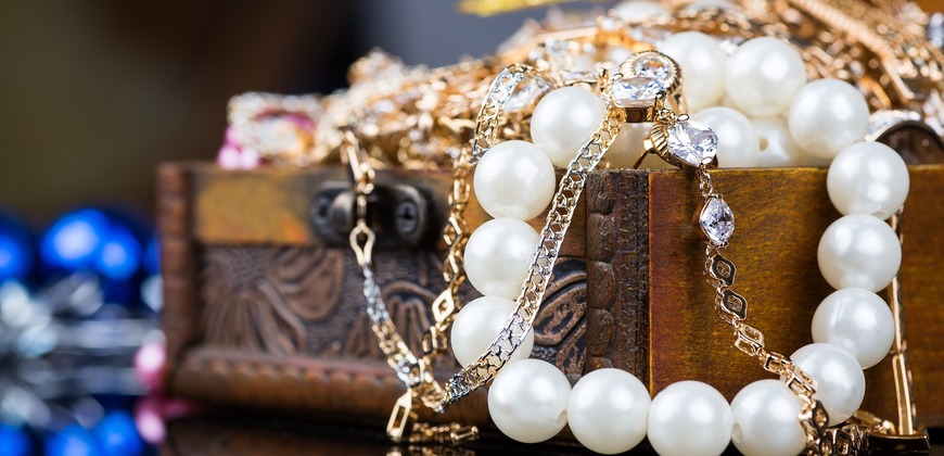 Jewelry in an old jewelry box