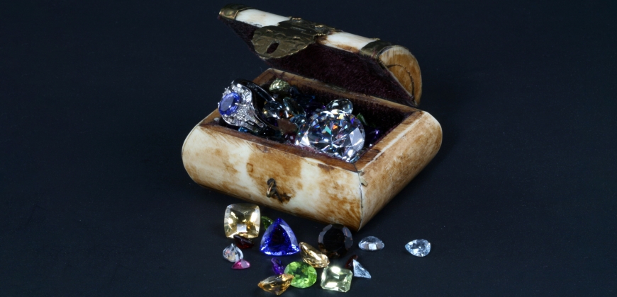 Gemstones in a treasure box