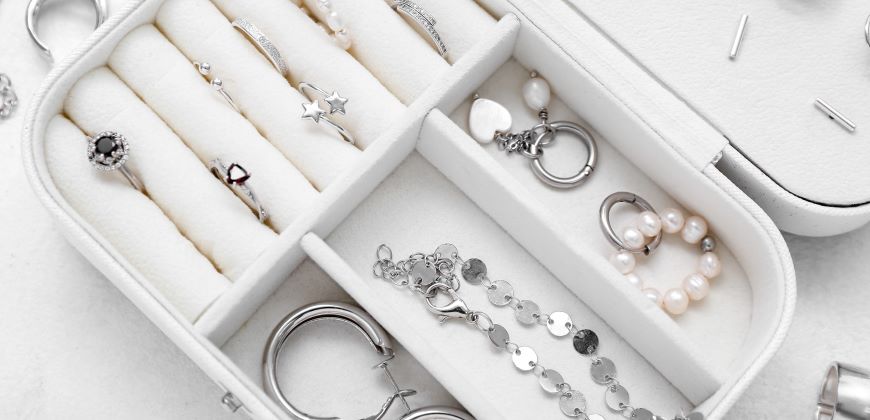 Silver jewelry in a jewelry box