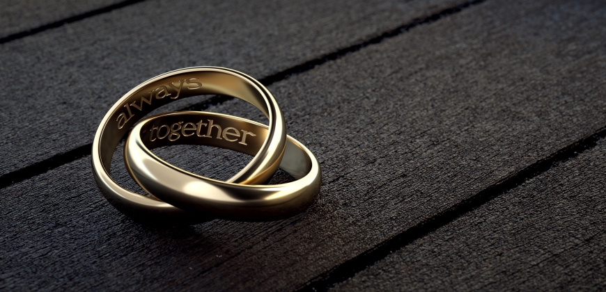 Always engraved on one ring and together engraved on another ring, intertwined