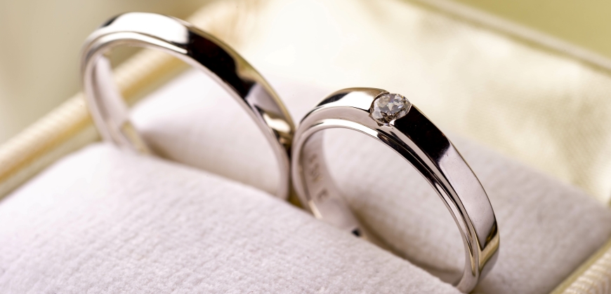Two wedding bands in a box