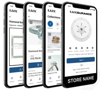 4 phones with screenshots of the Lux Digital Vault