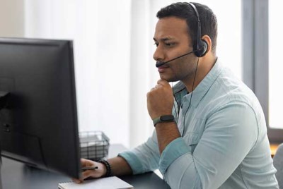 Persona wearing a headset providing virtual counseling