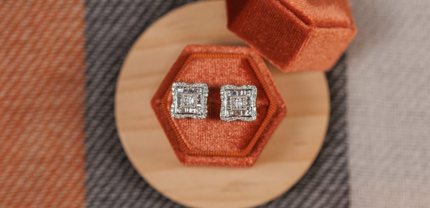 Stud earrings in an orange box