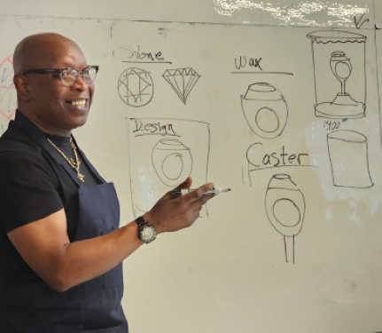 Frank Fraley teaching the first class at the “The Future Jewelers Academy.”