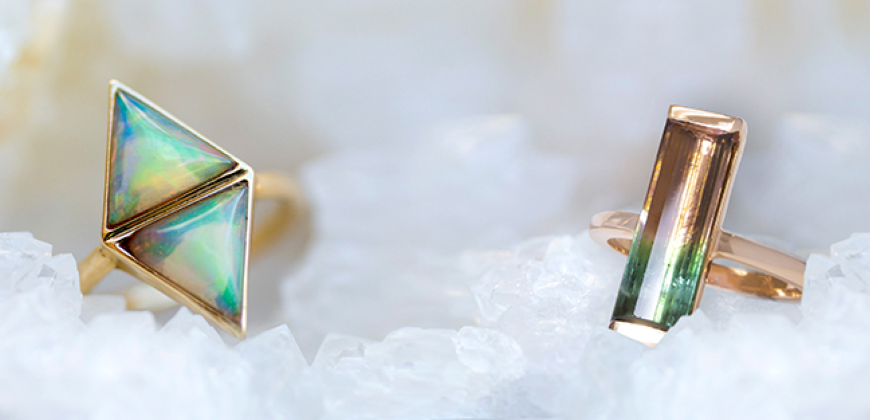 Opal and tourmaline ring together