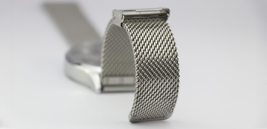 Watch close up with a mesh band