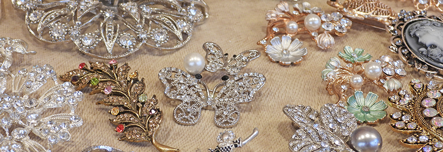 flat lay of ornate costume jewelry