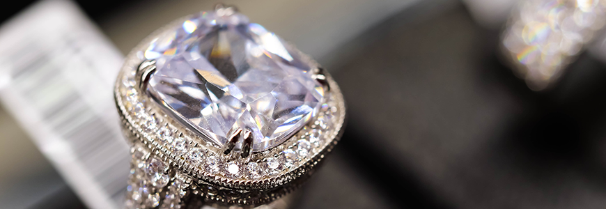 square cut diamond ring in jewelry case