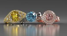 Yellow, blue, and pink engagement ring