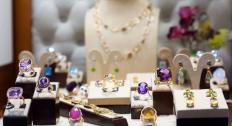 Different colored jewelry on display