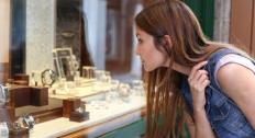 Woman window shopping for jewelry