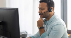 Person wearing a headset providing virtual counseling