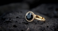 Black diamond and gold engagement ring