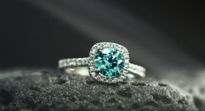 Blue diamond ring close up