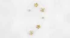 Curated ear design of a drawing of an ear with earrings over the top 