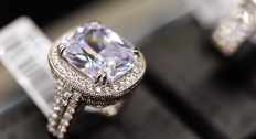 square cut diamond ring in jewelry case