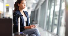 Woman in airport traveling with jewelry